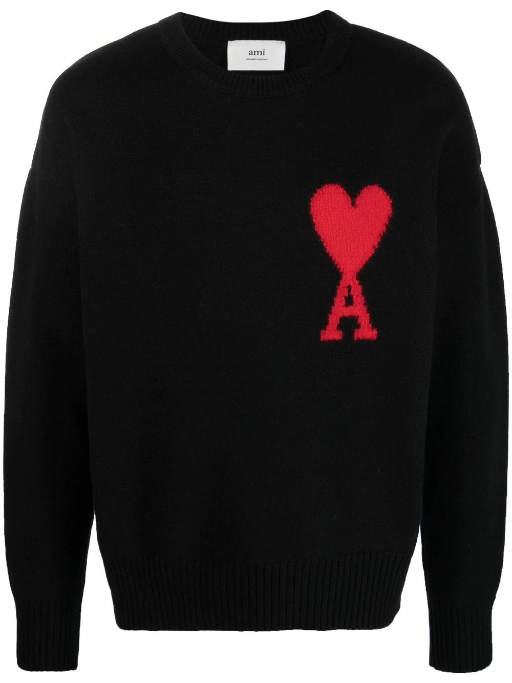 AMI PARIS Ami Crewneck Sweater Black/Red - MAISONDEFASHION.COM