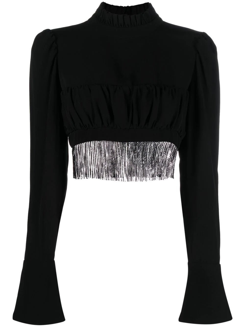 PACO RABANNE Frilled Detail Long Sleeve Top Black - MAISONDEFASHION.COM