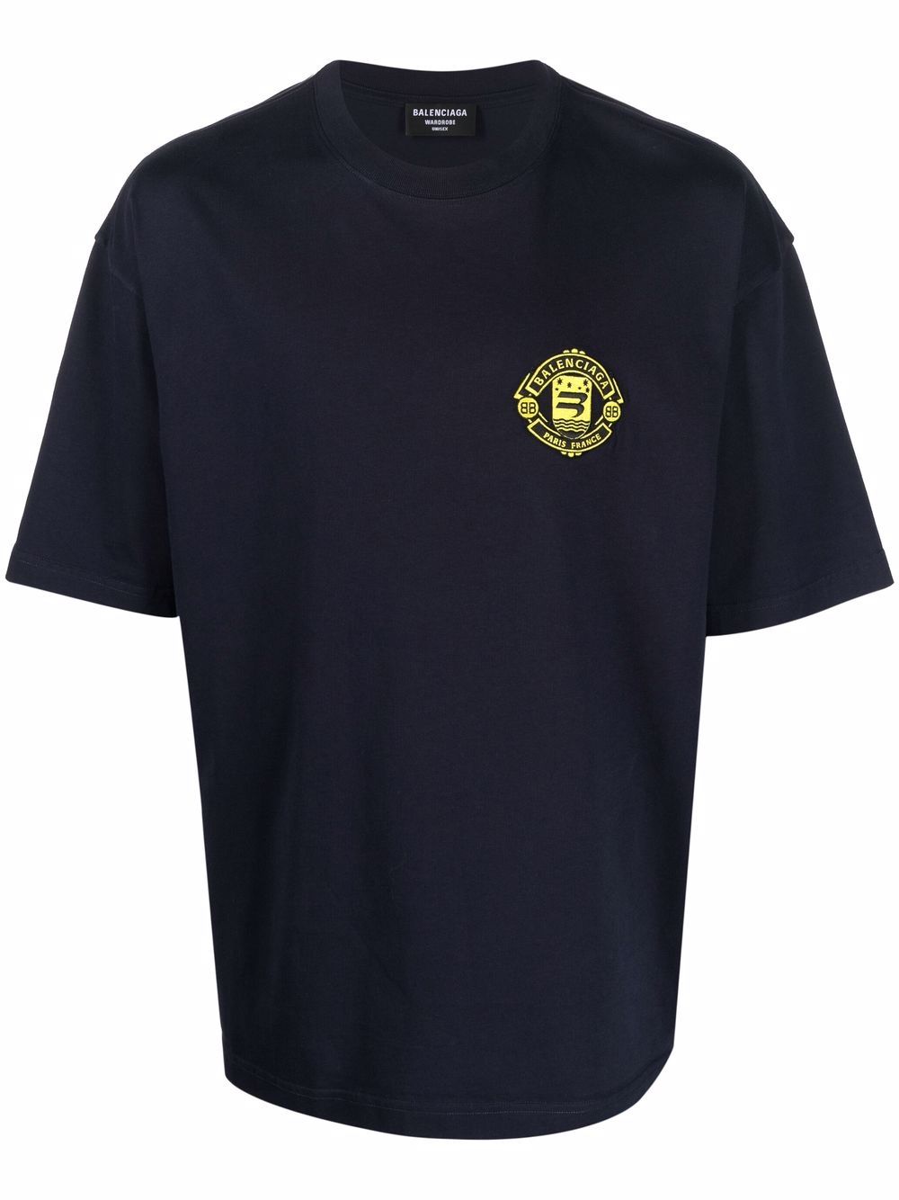 BALENCIAGA Quest Logo Embroidered T-Shirt Navy - MAISONDEFASHION.COM