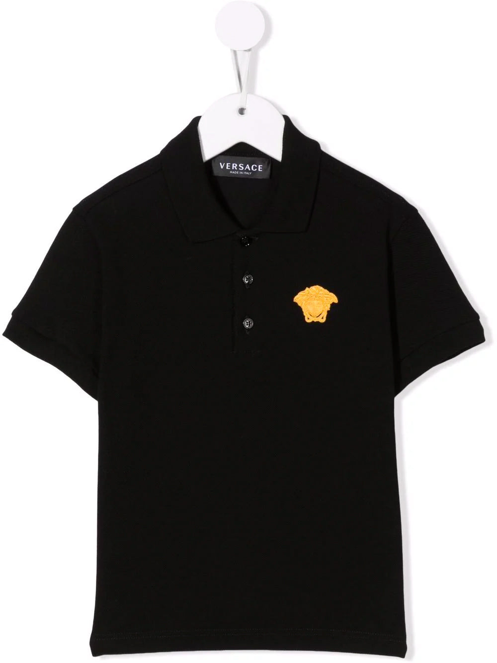 VERSACE KIDS Medusa Logo Embroidered Polo Shirt Black - MAISONDEFASHION.COM