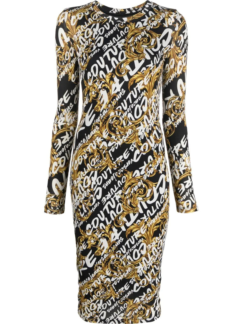 VERSACE WOMEN Baroque Print All Over Logo Dress Black - MAISONDEFASHION.COM