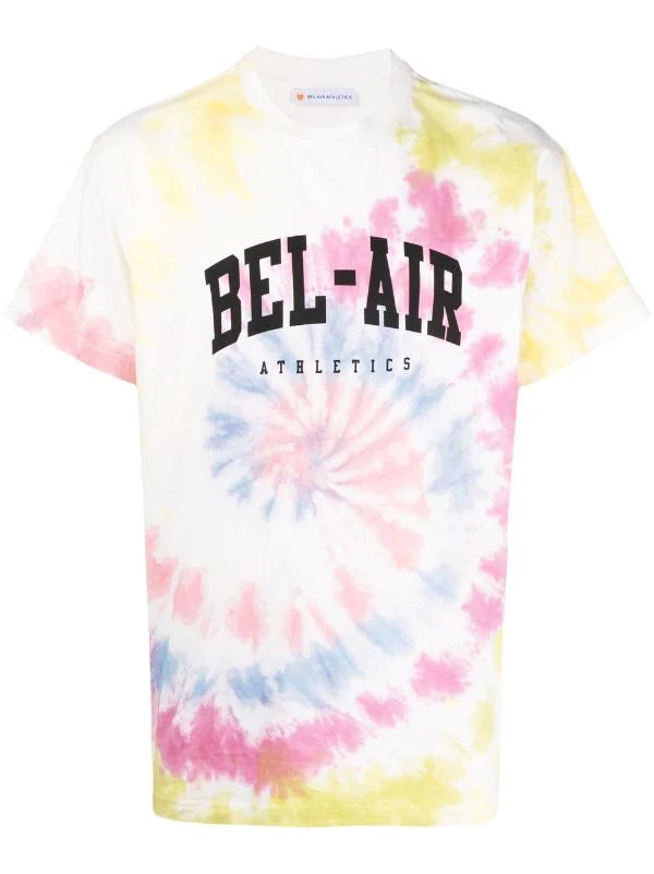 BEL-AIR ATHLETICS Logo Print Tie-Dye T-Shirt White - MAISONDEFASHION.COM