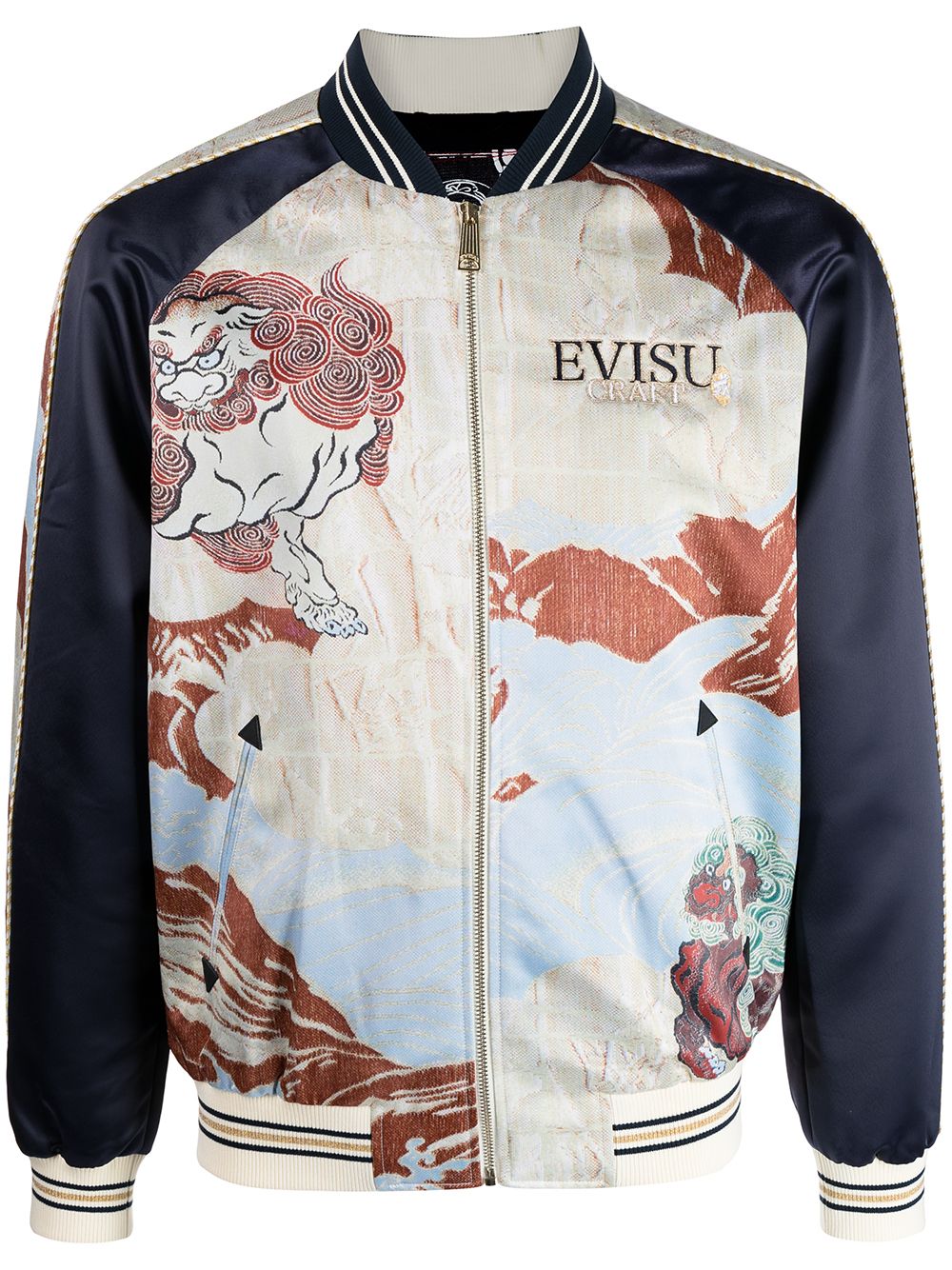 EVISU Graphic-print bomber jacket Cream - MAISONDEFASHION.COM