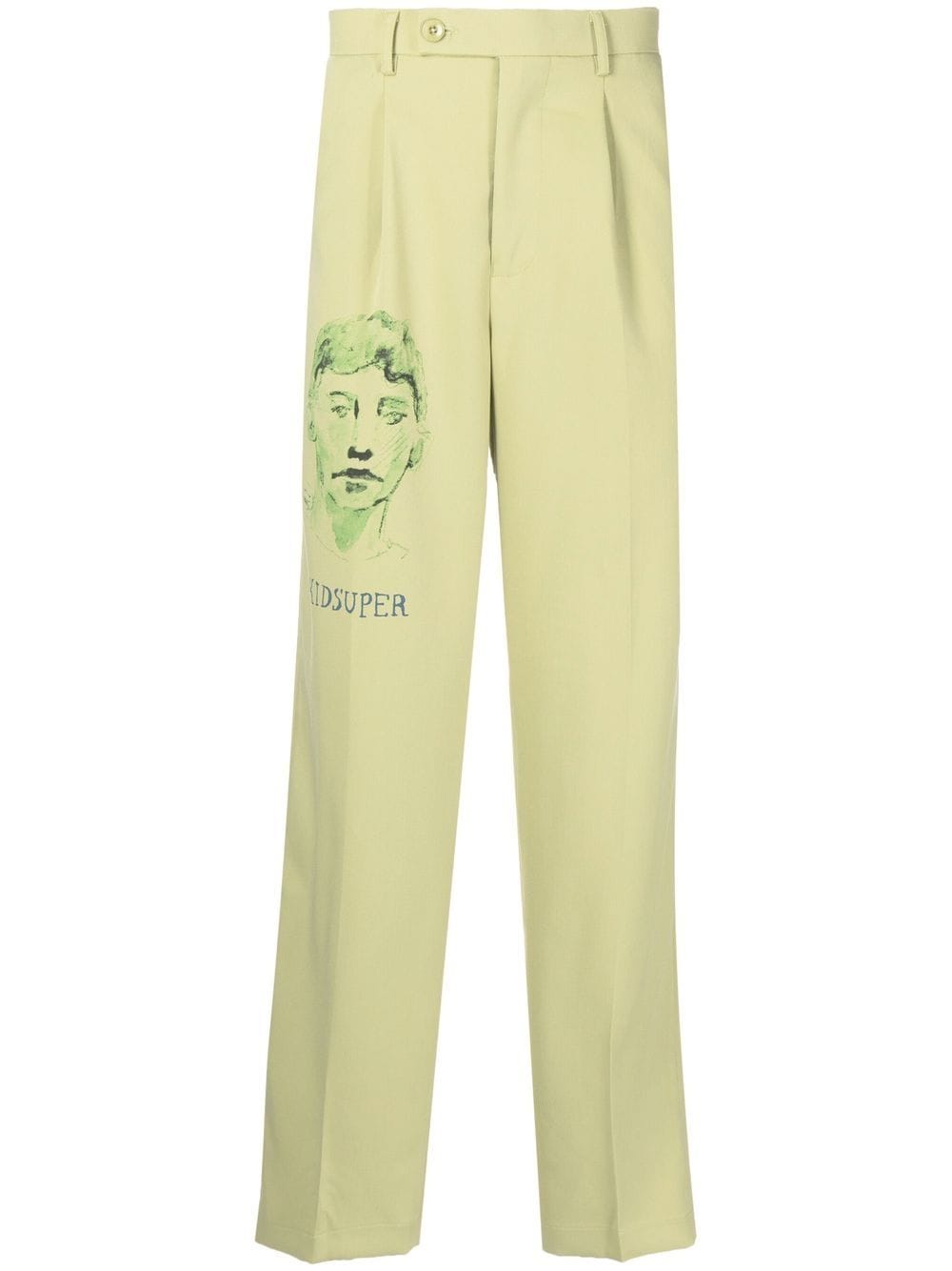KIDSUPER Graphic-print straight-leg tailored trousers Green - MAISONDEFASHION.COM