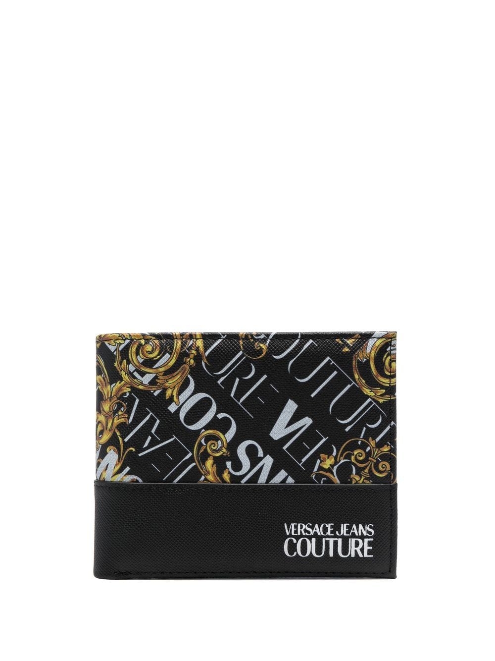 VERSACE Baroque Logo Print Leather Wallet Black - MAISONDEFASHION.COM