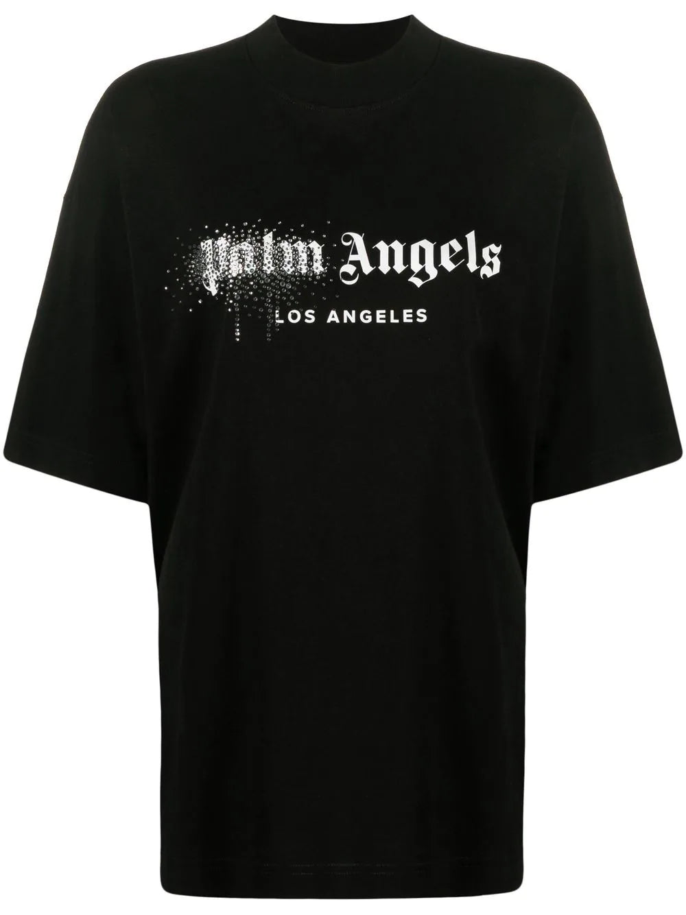 PALM ANGELS WOMEN Rhinestones Spray Logo Tee Black/White - MAISONDEFASHION.COM