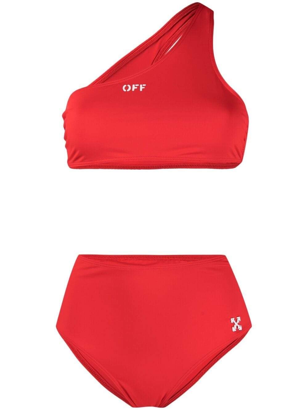 Off White Women One Shoulder Bikini Set Red Maisondefashioncom