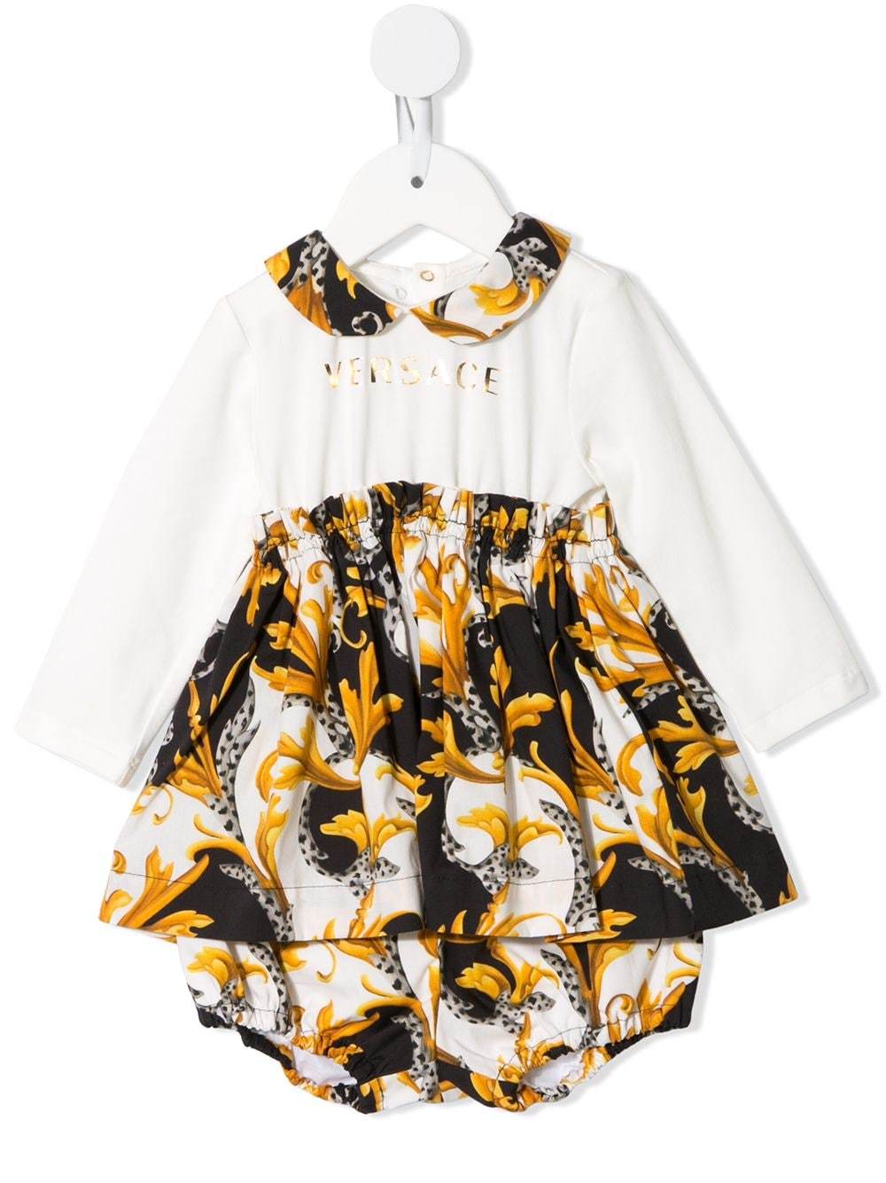 VERSACE KIDS Baby Baroque Print Dress White/Gold - Maison De Fashion 