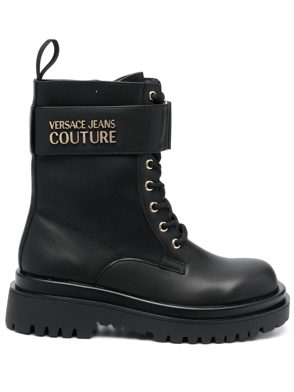 VERSACE WOMEN Metal Logo Ankle Boots Black - MAISONDEFASHION.COM