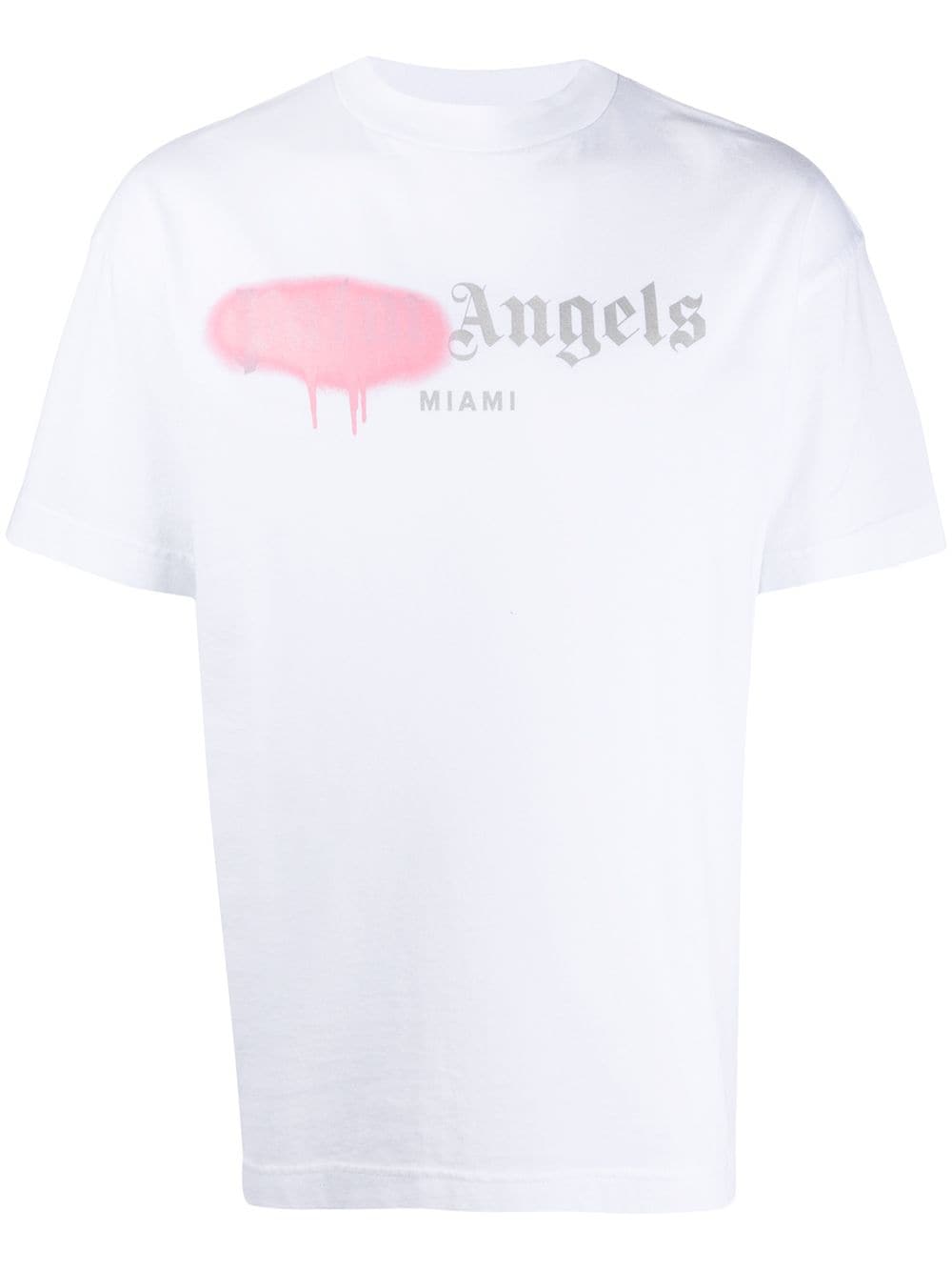 PALM ANGELS Miami Sprayed Logo T-Shirt White/Pink - Maison De Fashion 