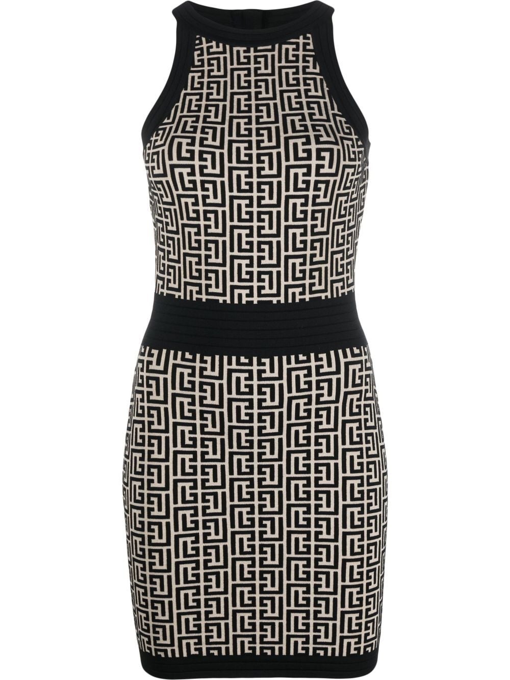 BALMAIN WOMEN monogram-jacquard sleeveless dress Black - MAISONDEFASHION.COM