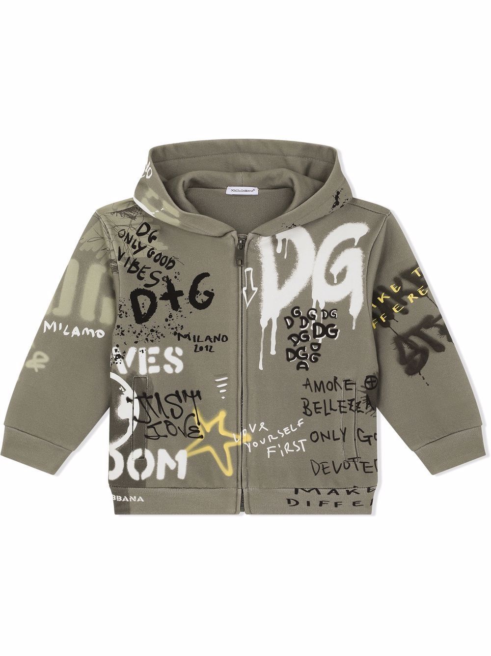 DOLCE & GABBANA KIDS Graffiti-print zip-front hoodie Green - MAISONDEFASHION.COM