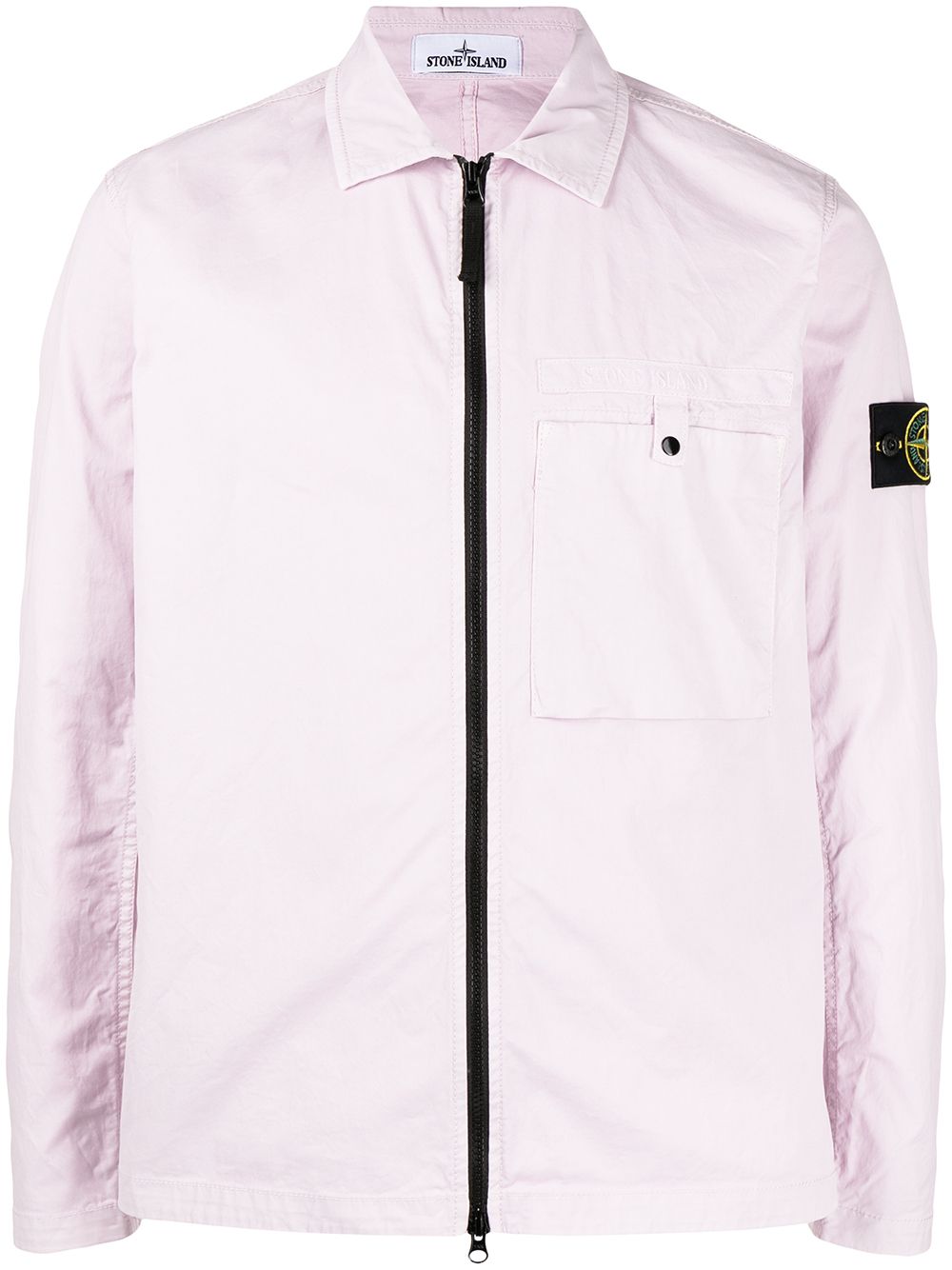 STONE ISLAND Compass-patch zipped shirt jacket Pink - MAISONDEFASHION.COM