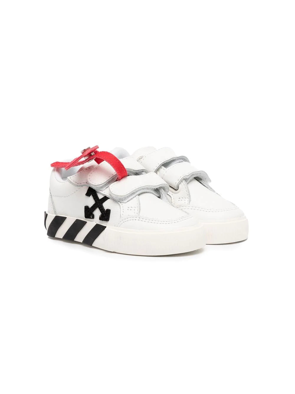 OFF-WHITE KIDS Velcro Vulcanized Leather Sneakers White/Black - MAISONDEFASHION.COM