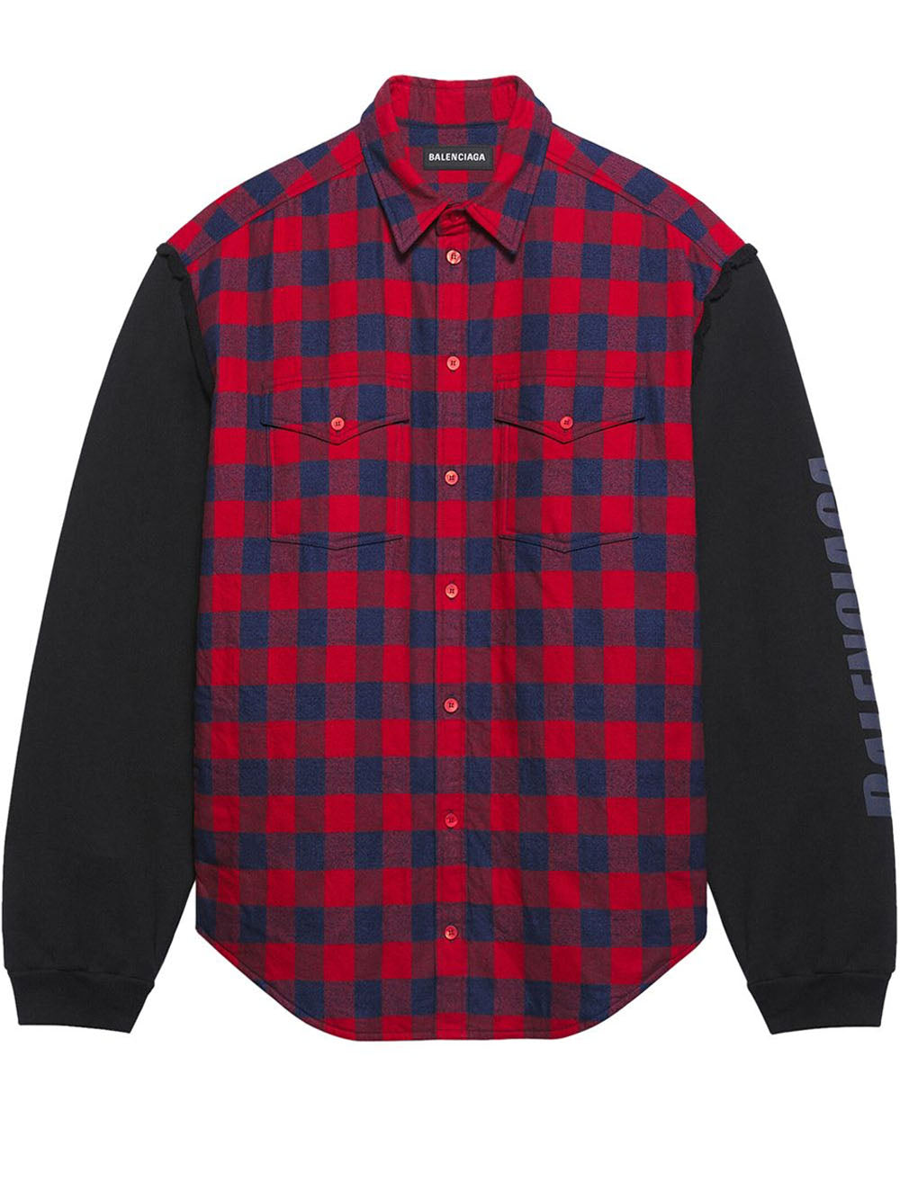 BALENCIAGA Patched Chequered Sleeve Shirt - MAISONDEFASHION.COM