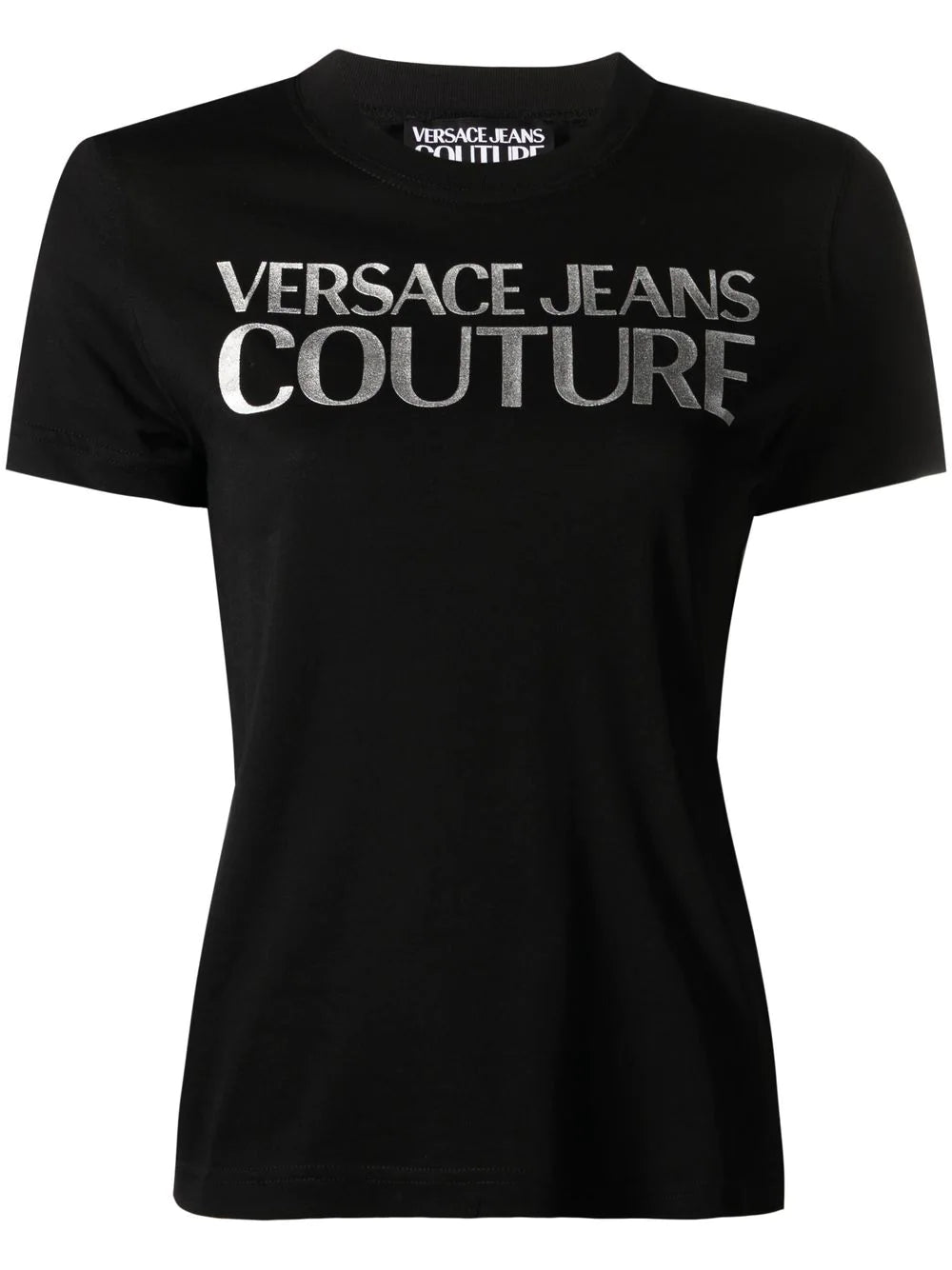 VERSACE WOMEN Foil Logo T-Shirt Black - MAISONDEFASHION.COM