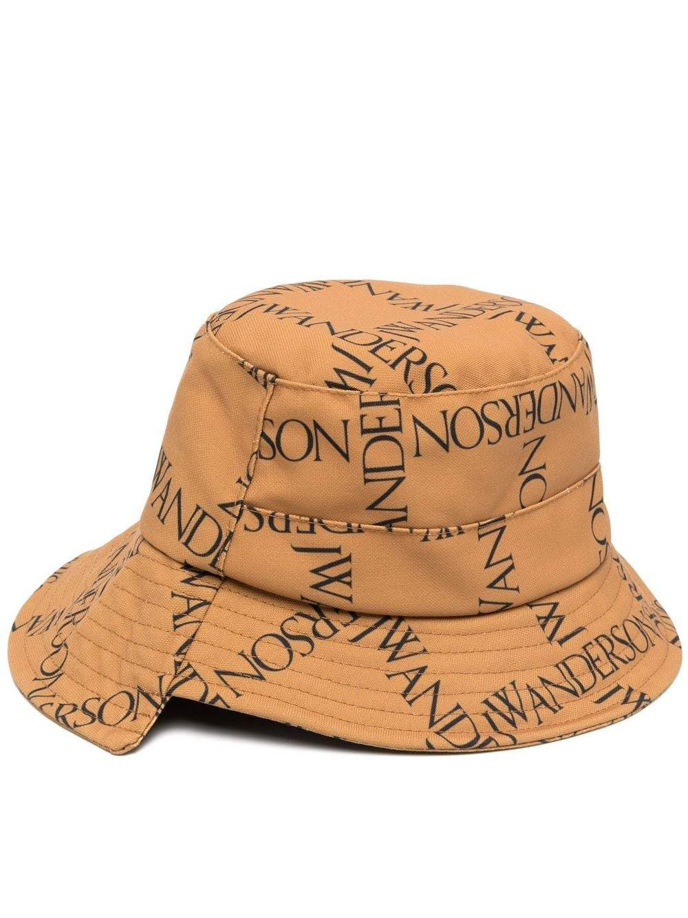 JW ANDERSON Asymmetric logo-print bucket hat Brown - MAISONDEFASHION.COM