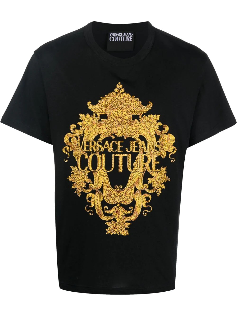 VERSACE Baroque Crystal Logo T-Shirt Black - MAISONDEFASHION.COM