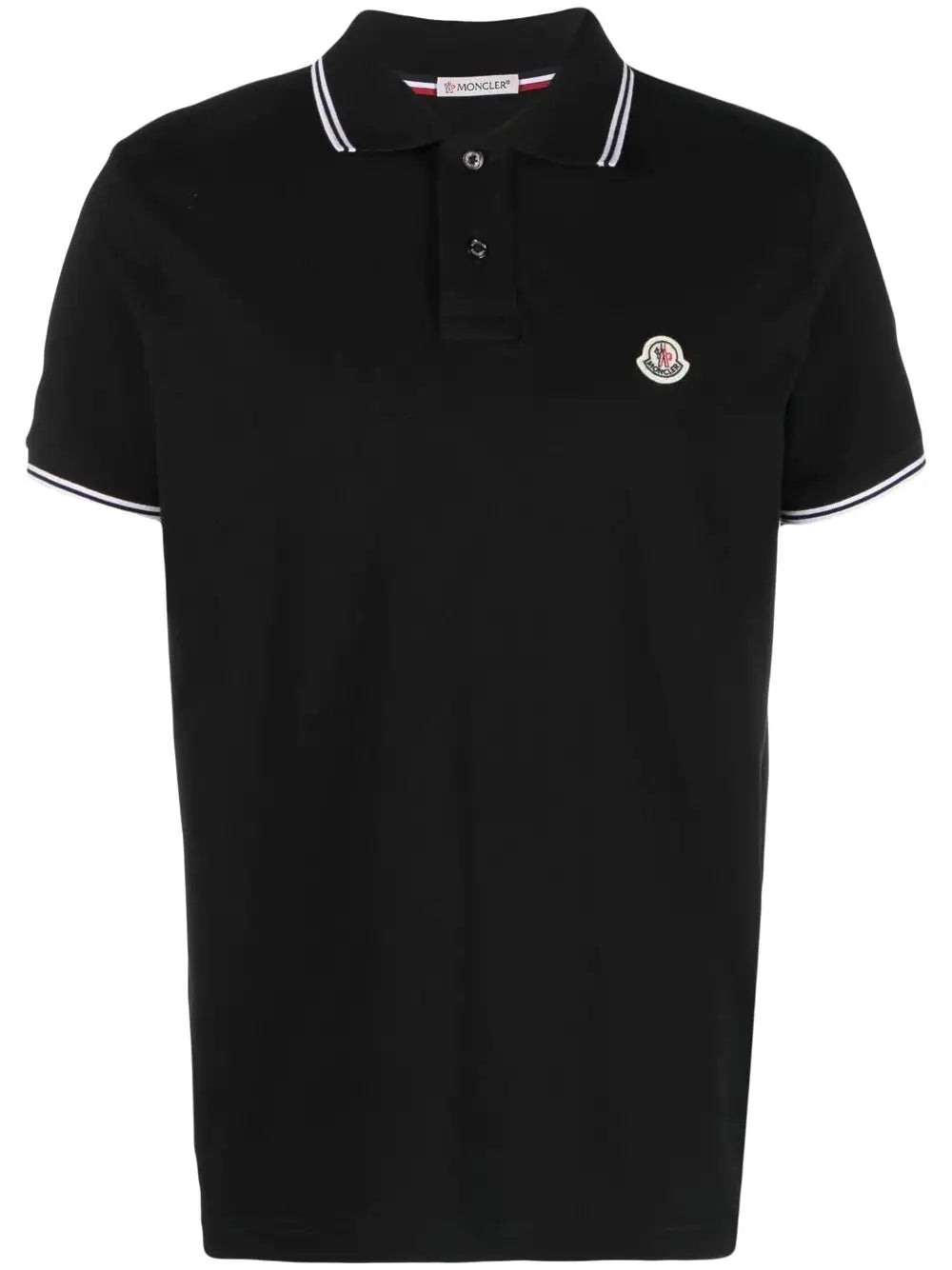 MONCLER Logo Contrast Trim Polo Shirt Black/White - MAISONDEFASHION.COM