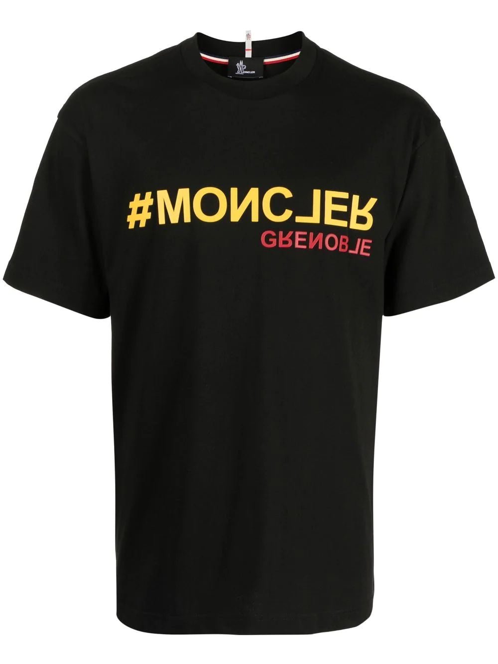 MONCLER GRENOBLE Hashtag Logo Print T Shirt Black Yellow MAISONDEFASHION.COM