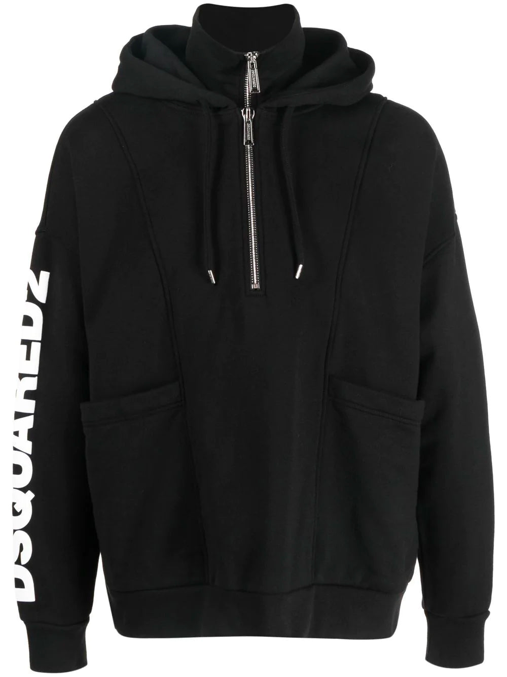 DSQUARED2 Logo Print Zip-Up Hoodie Black - MAISONDEFASHION.COM