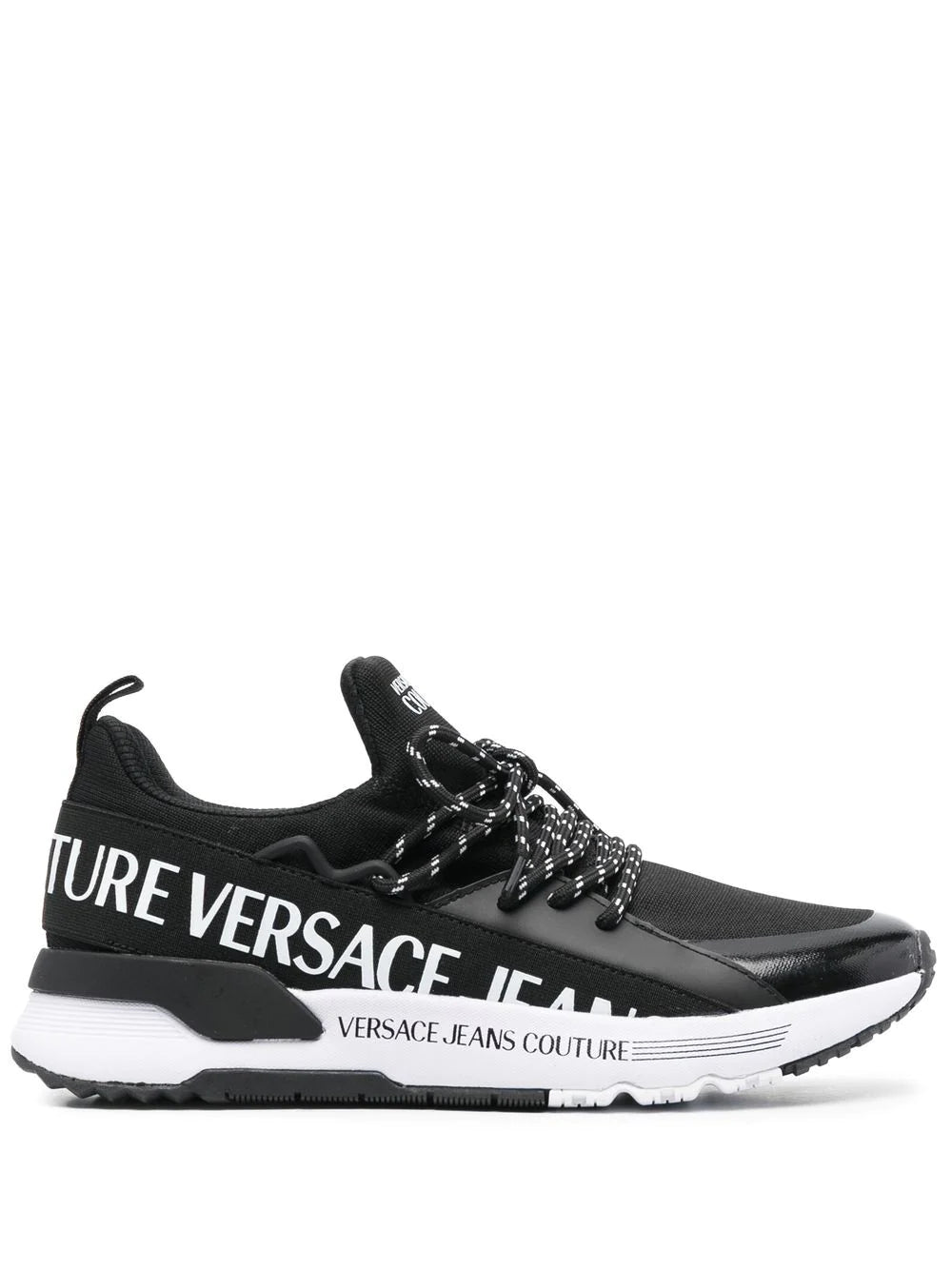 VERSACE Logo-Print Dynamic Sneakers Black/White - MAISONDEFASHION.COM