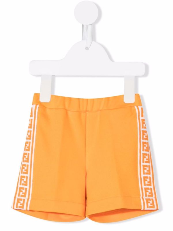 FENDI BABY FF-logo Print Track Shorts Orange - MAISONDEFASHION.COM