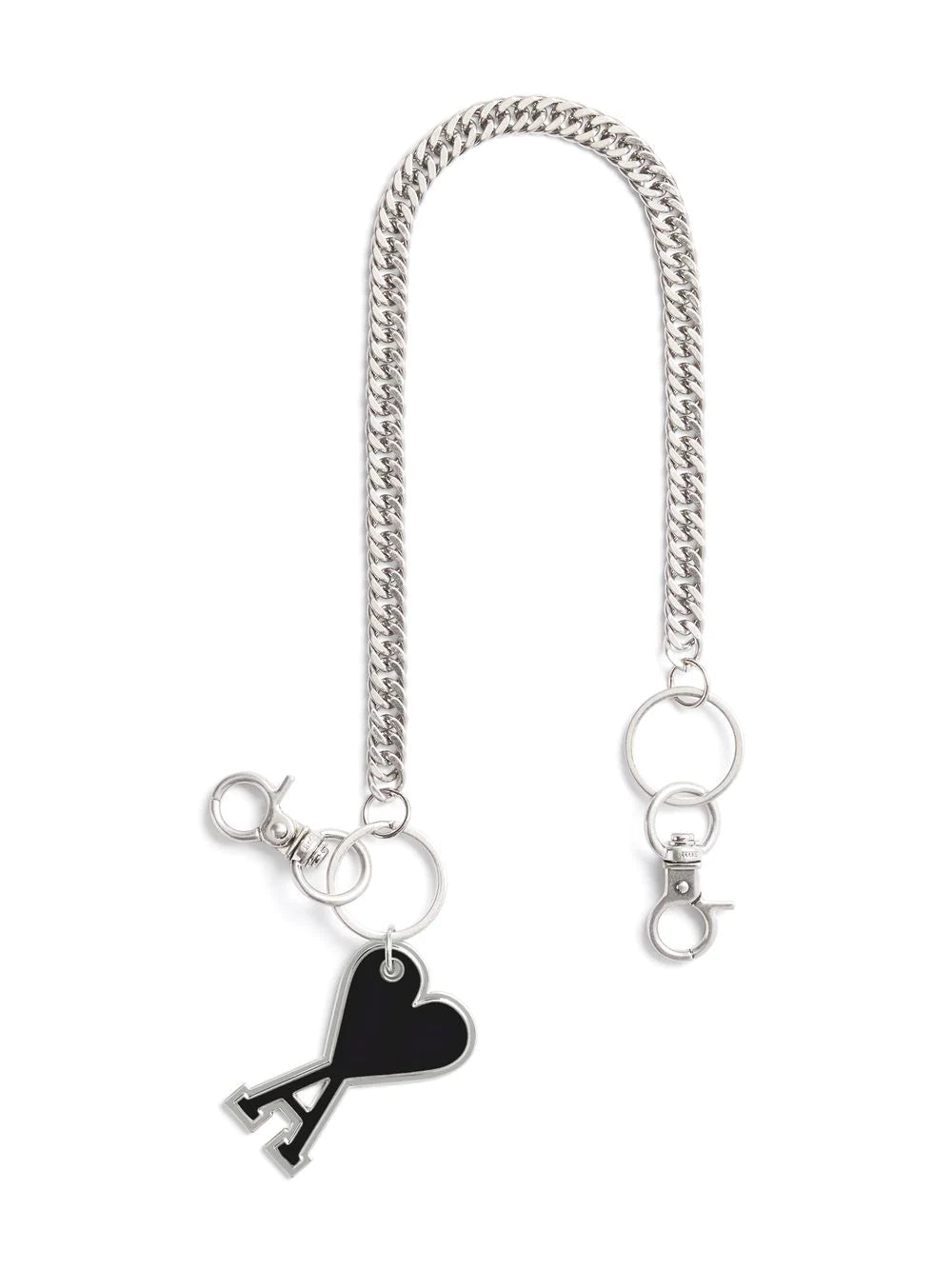 AMI PARIS Ami De Coeur Logo Chain Keyring Silver/Black - MAISONDEFASHION.COM