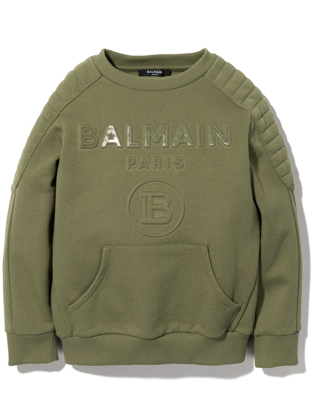 BALMAIN KIDS Logo-embossed cotton sweatshirt Green - MAISONDEFASHION.COM