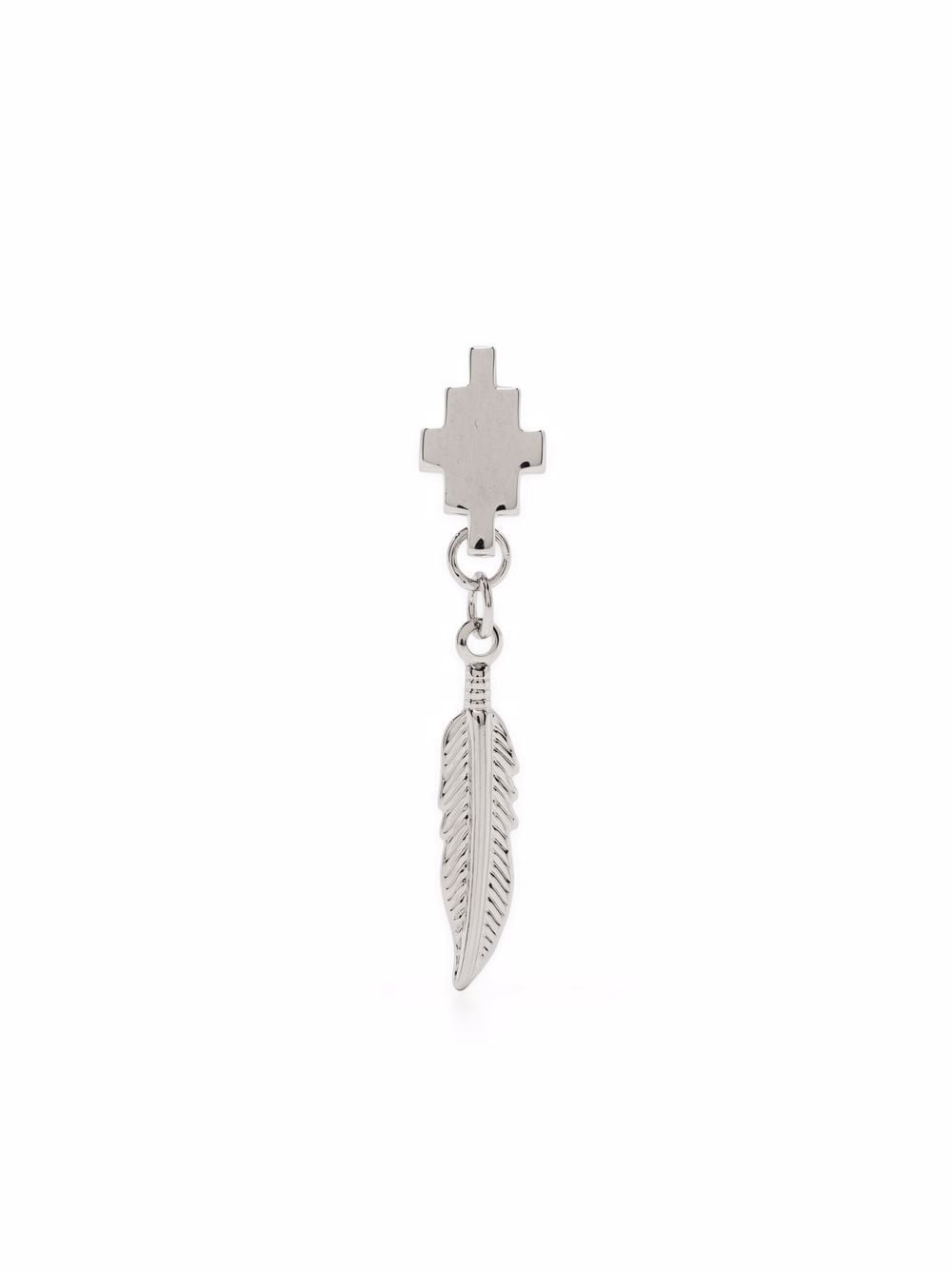 MARCELO BURLON Cross Logo Feather Earring Silver - MAISONDEFASHION.COM