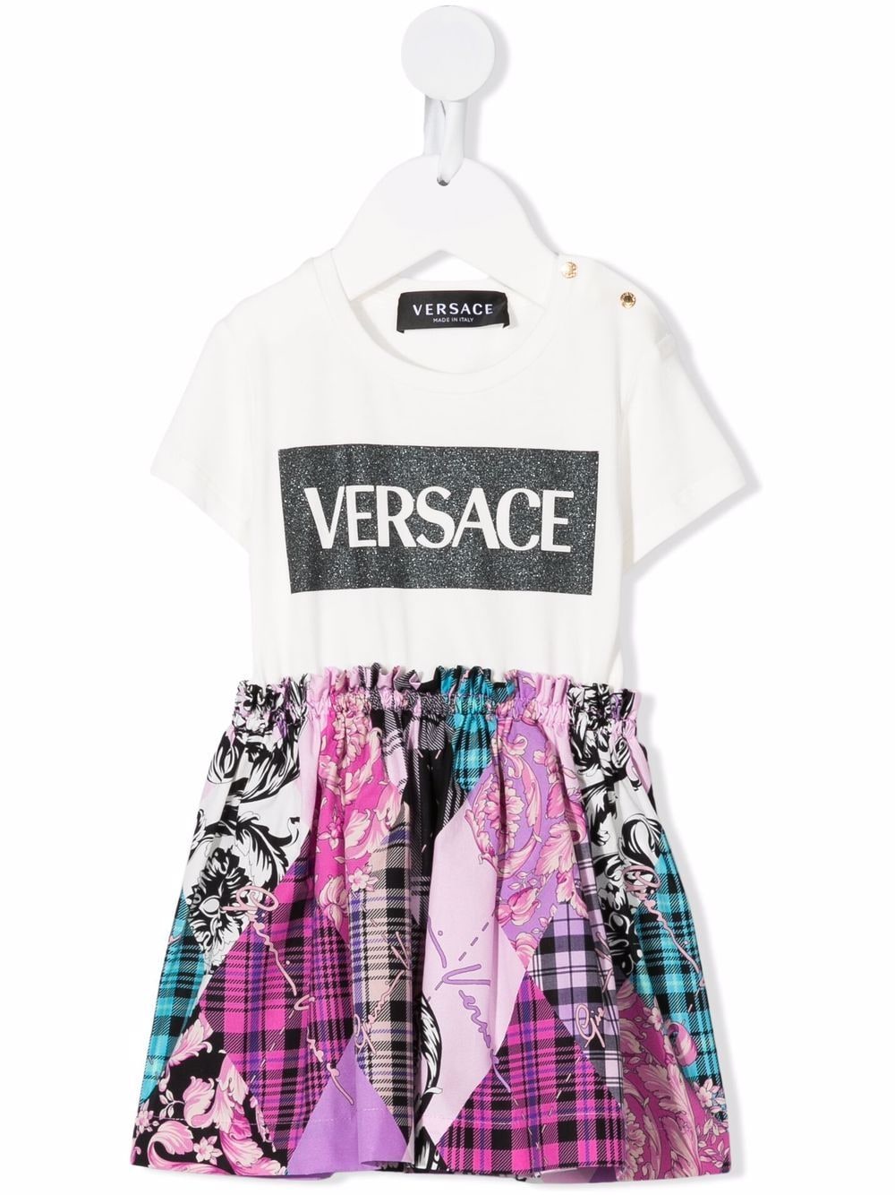 VERSACE BABY Logo-print patchwork dress White - MAISONDEFASHION.COM