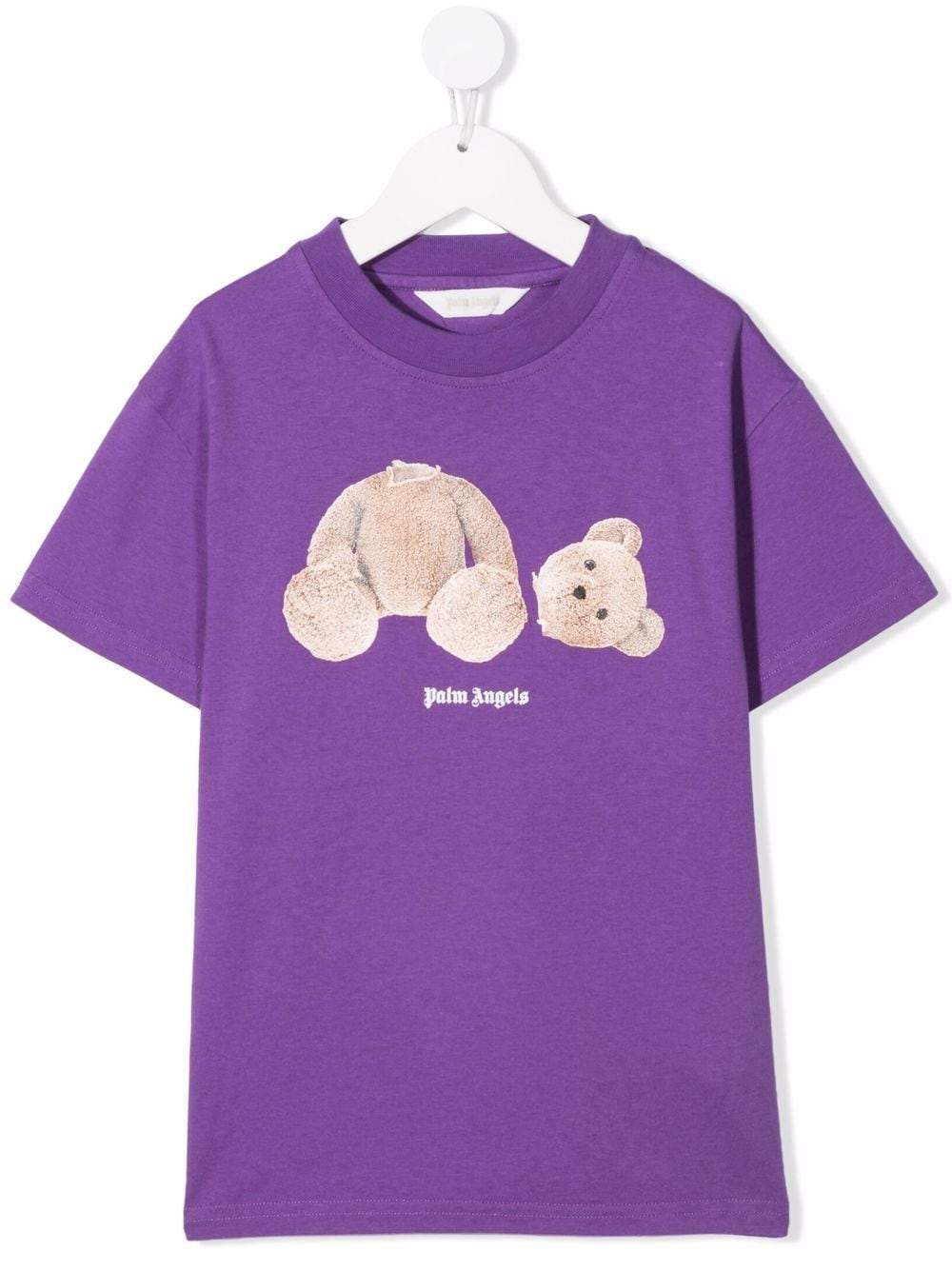 PALM ANGELS KIDS Bear T-Shirt Purple - MAISONDEFASHION.COM