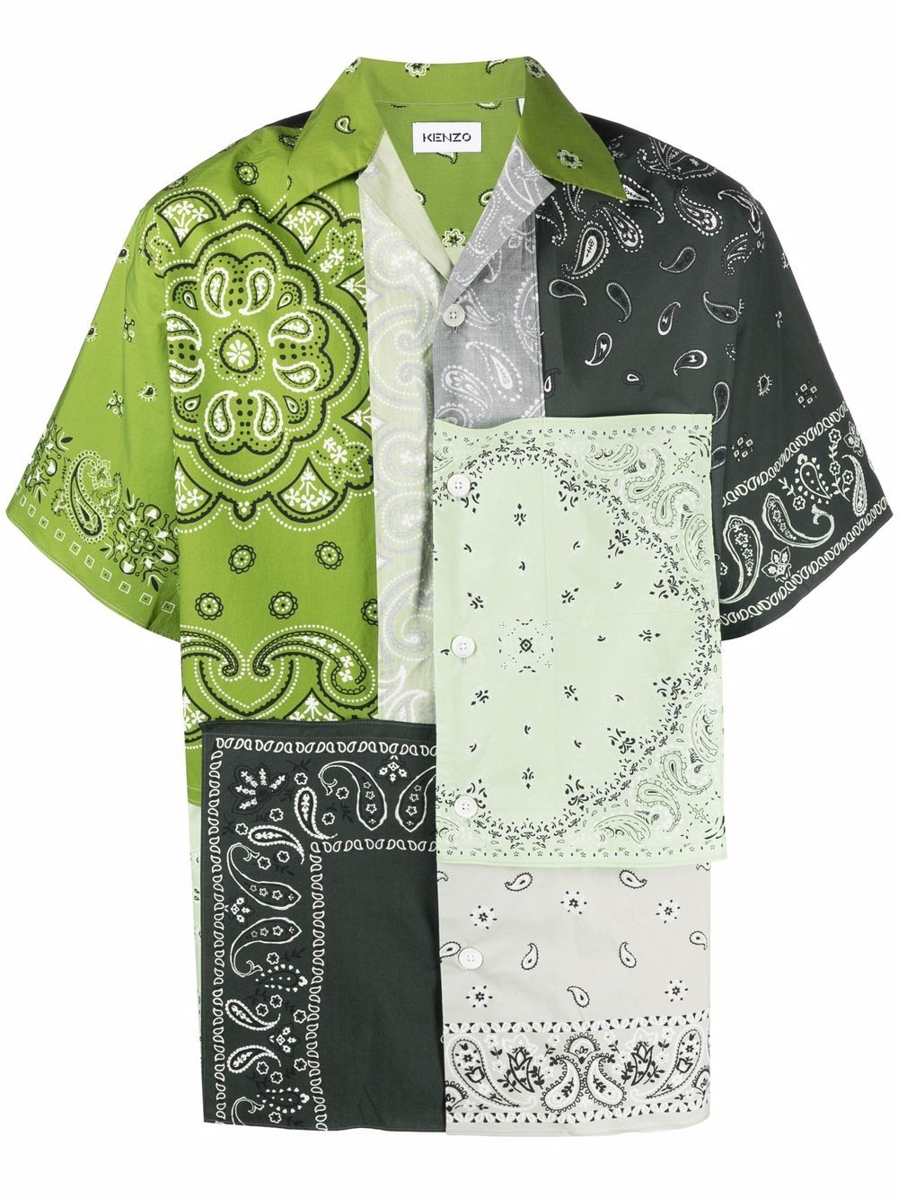 KENZO Patchwork Short Sleeves Shirt Green - MAISONDEFASHION.COM