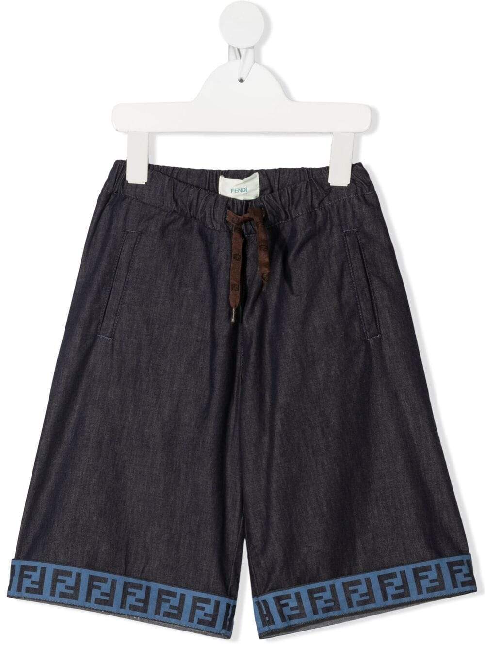 FENDI KIDS Logo-trim shorts Blue - MAISONDEFASHION.COM
