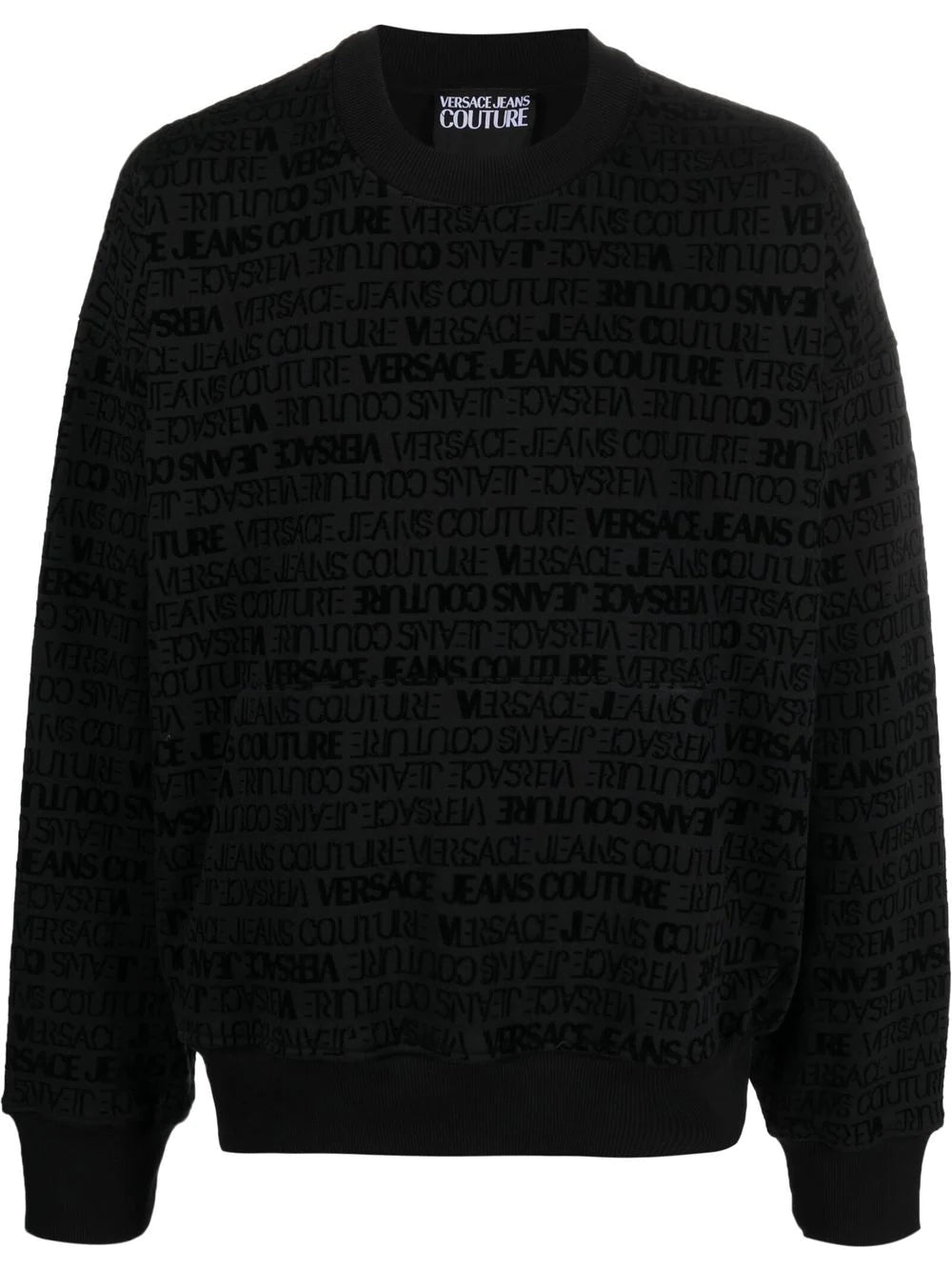 VERSACE Flocked Logo Sweatshirt Black/Black - MAISONDEFASHION.COM