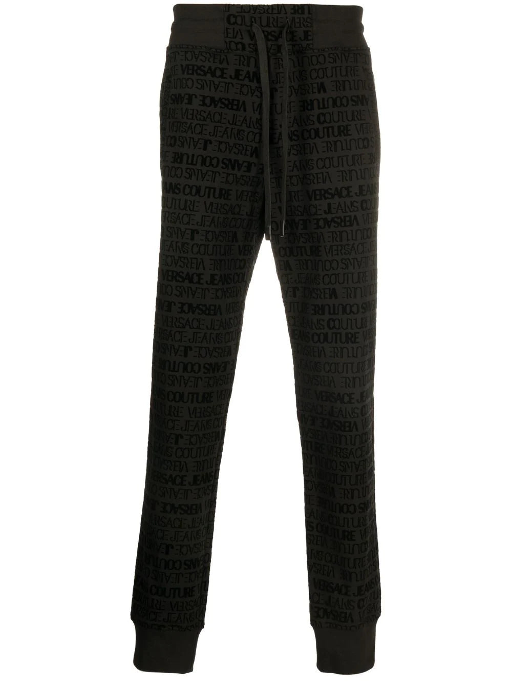 VERSACE Flocked Logo Sweat Pants Black/Black - MAISONDEFASHION.COM