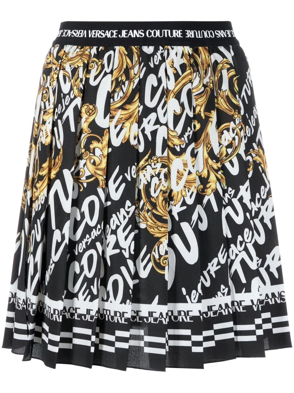 VERSACE WOMEN Baroque Print All Over Logo Skirt Black - MAISONDEFASHION.COM