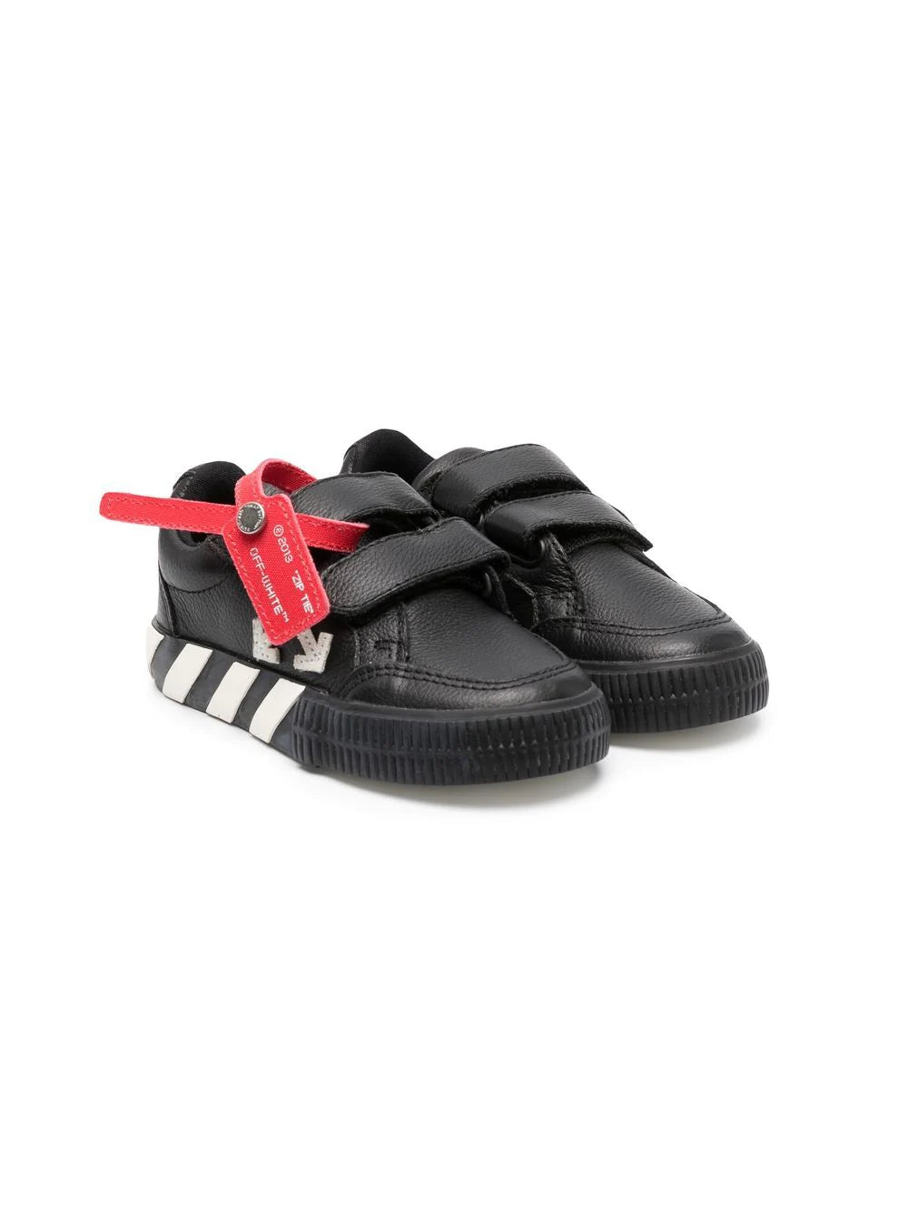 OFF-WHITE KIDS Velcro Vulcanized Leather Sneakers Black/White - MAISONDEFASHION.COM