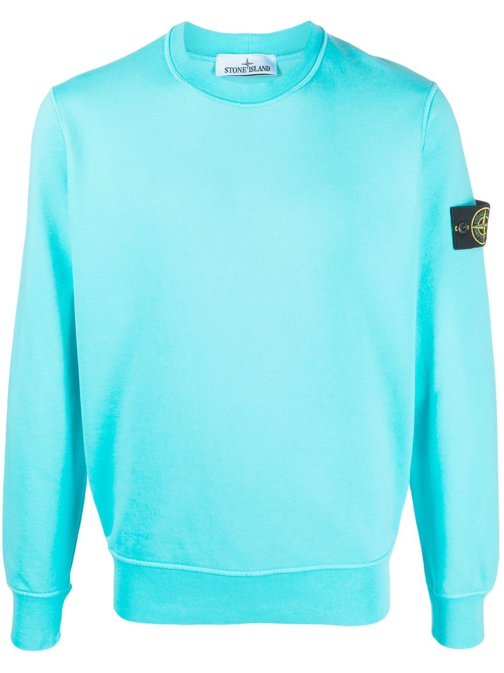 STONE ISLAND Logo Patch Cotton Sweatshirt Blue - MAISONDEFASHION.COM