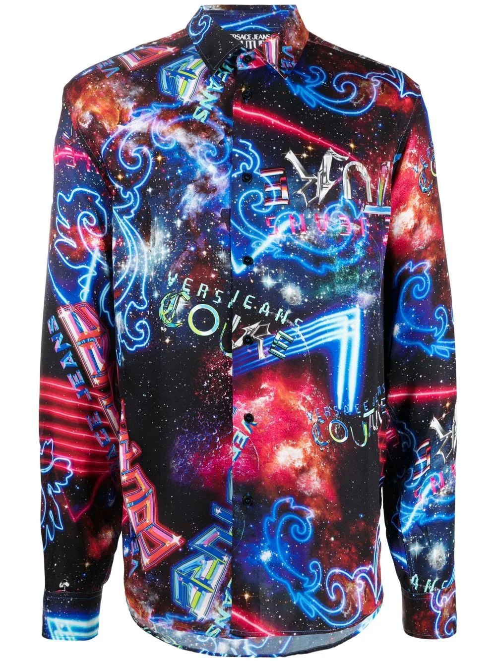 VERSACE Galaxy Print Logo Long Sleeve Shirt Multicolor - MAISONDEFASHION.COM