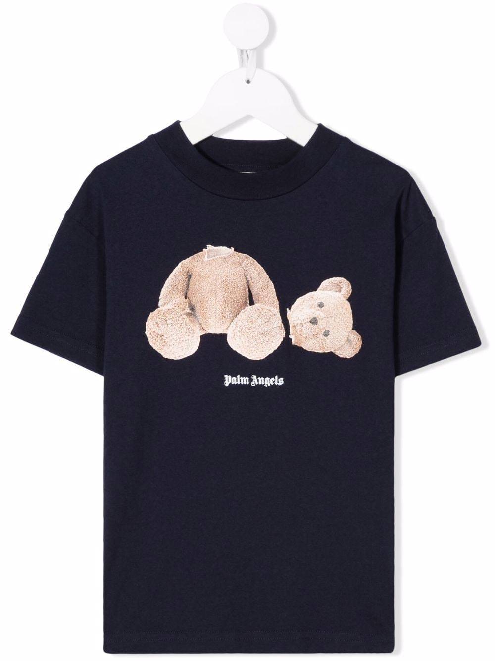 PALM ANGELS KIDS Teddy bear-print cotton T-shirt Navy - MAISONDEFASHION.COM
