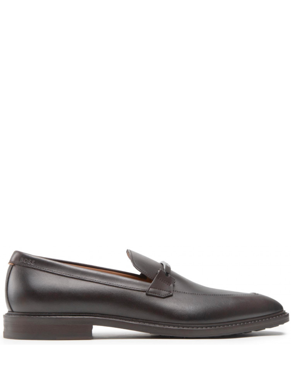 BOSS Lisbon Leather Logo-plaque Loafers Black - MAISONDEFASHION.COM