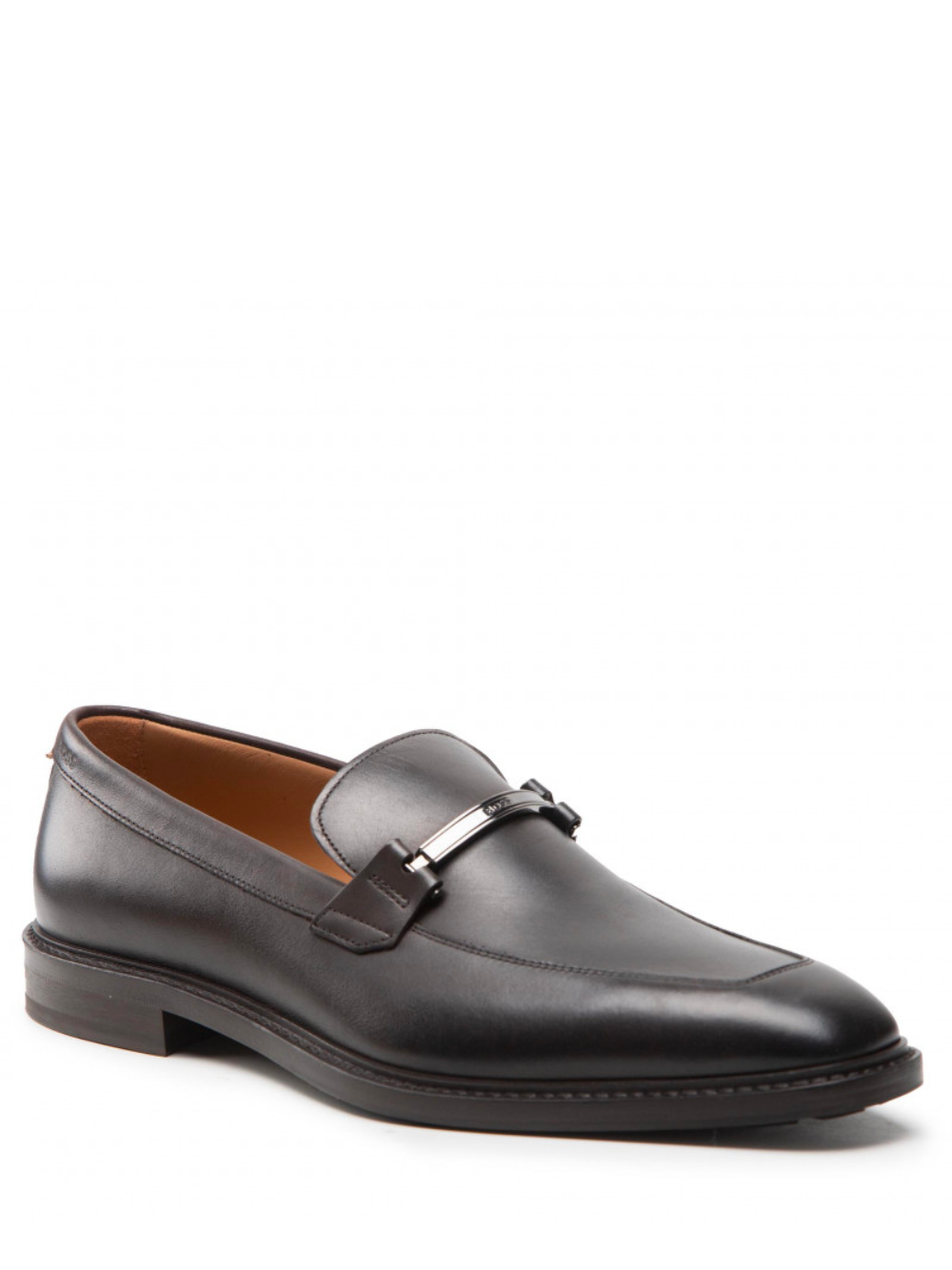 BOSS Lisbon Leather Logo-plaque Loafers Black - MAISONDEFASHION.COM