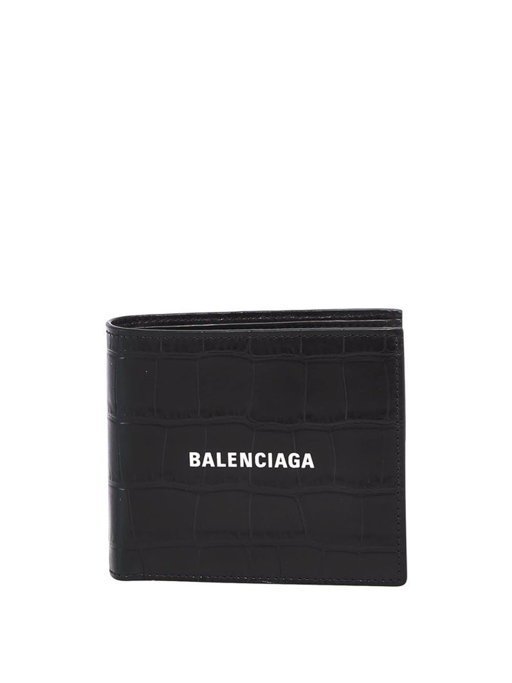 BALENCIAGA Croco Cash Fold Wallet Black - MAISONDEFASHION.COM