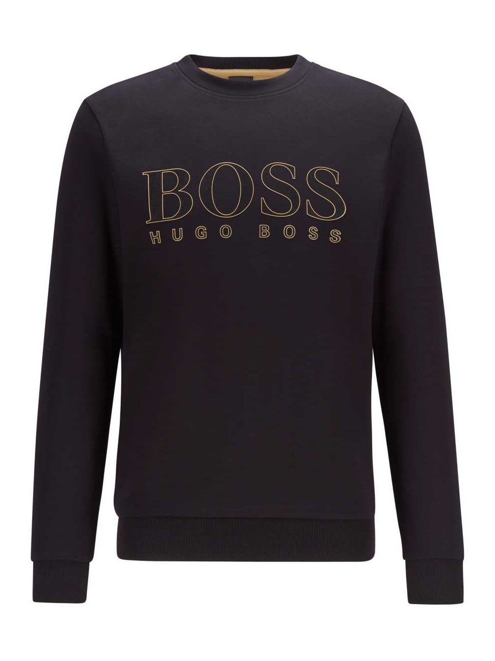 BOSS Logo Print Slim-fit Sweatshirt Black - MAISONDEFASHION.COM