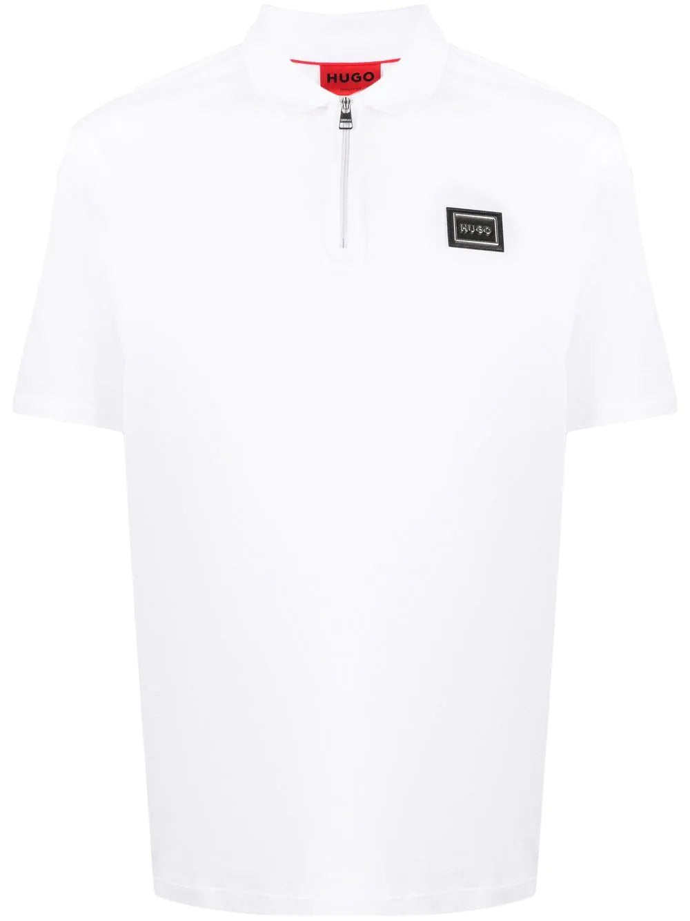 HUGO Logo-plaque Zip-up Polo Shirt White - MAISONDEFASHION.COM