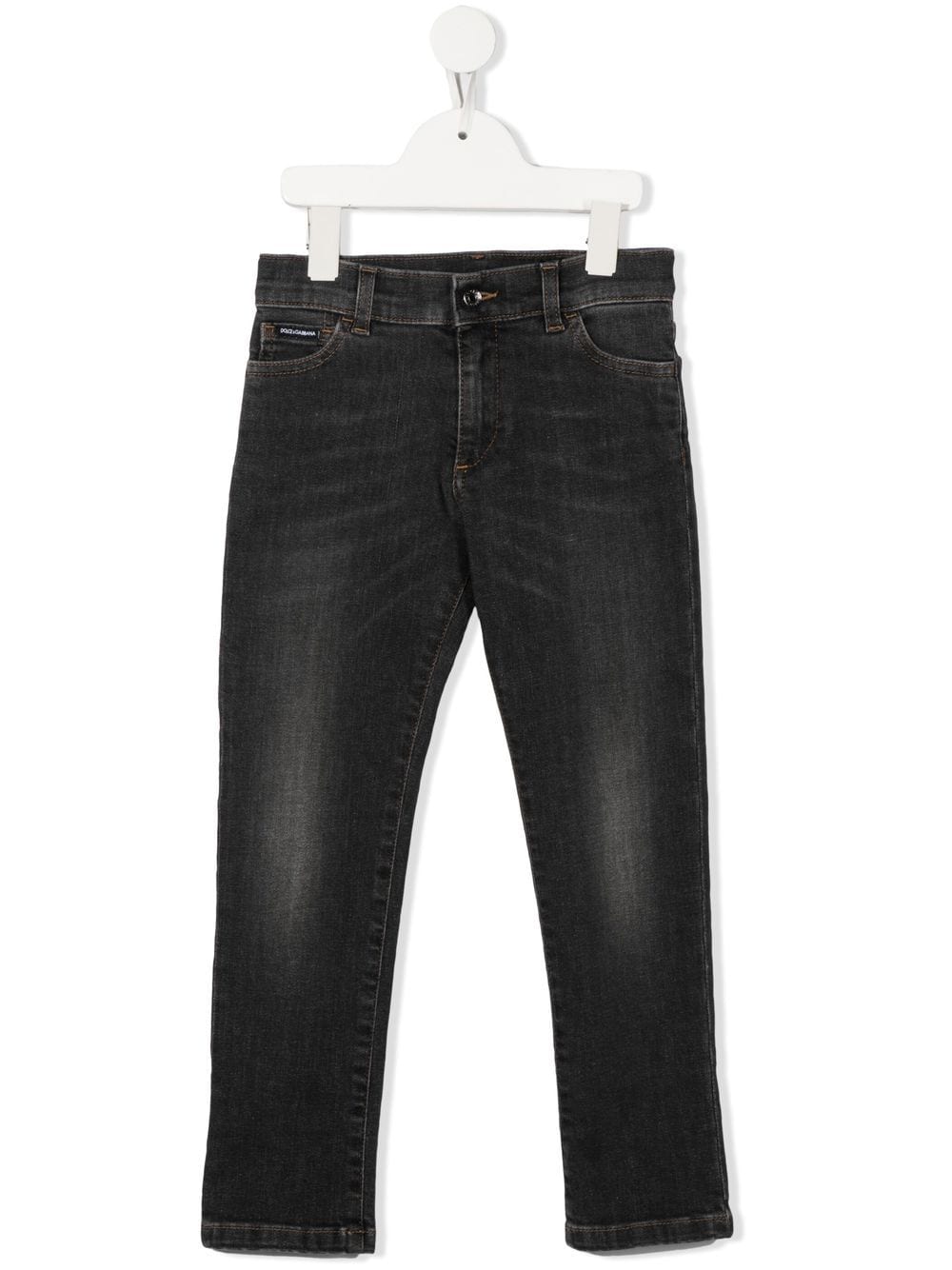 DOLCE & GABBANA KIDS Logo-patch Straight-leg Jeans Dark Grey - MAISONDEFASHION.COM