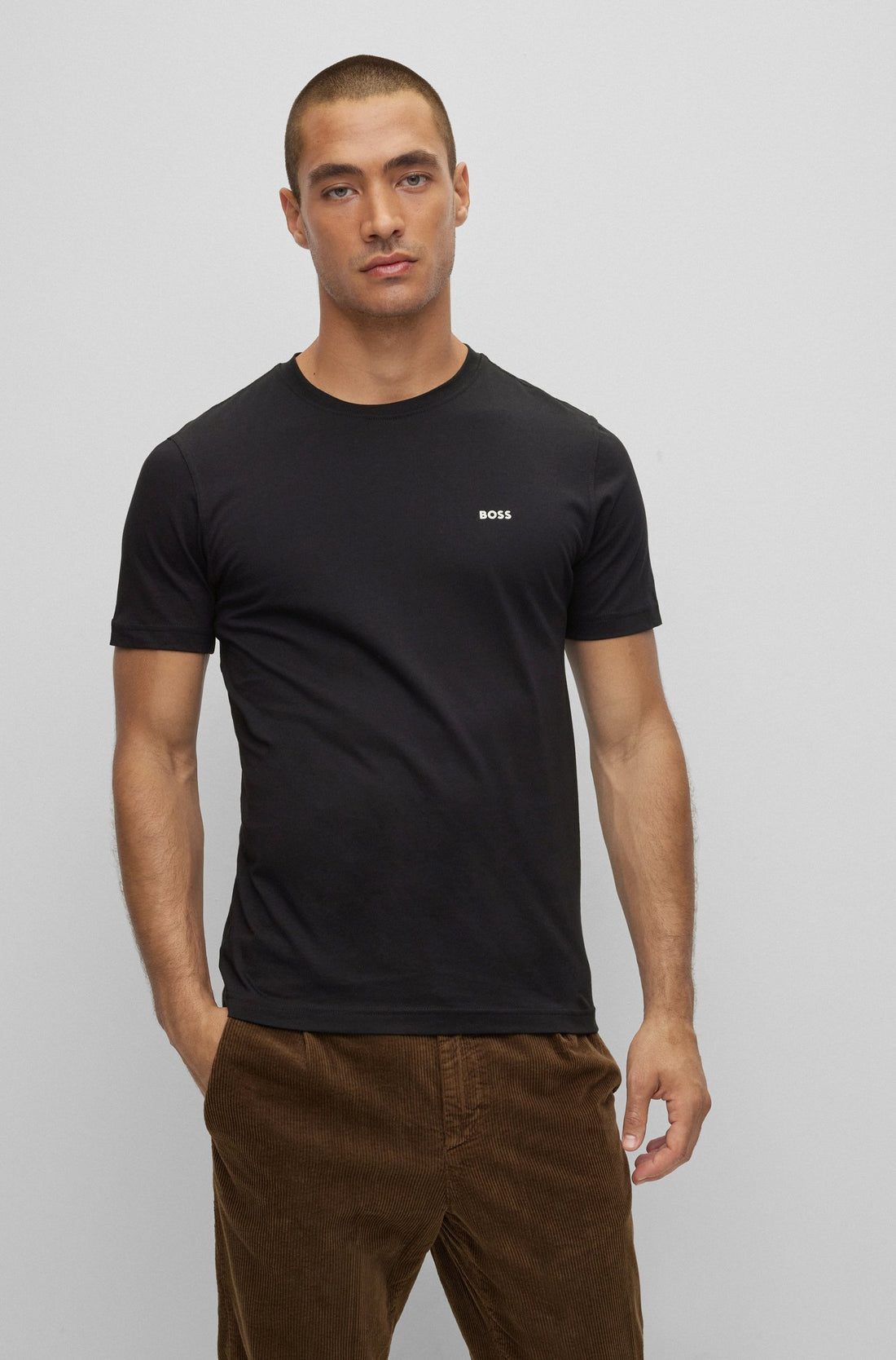 BOSS Logo-print Crew-neck T-shirt Black - MAISONDEFASHION.COM