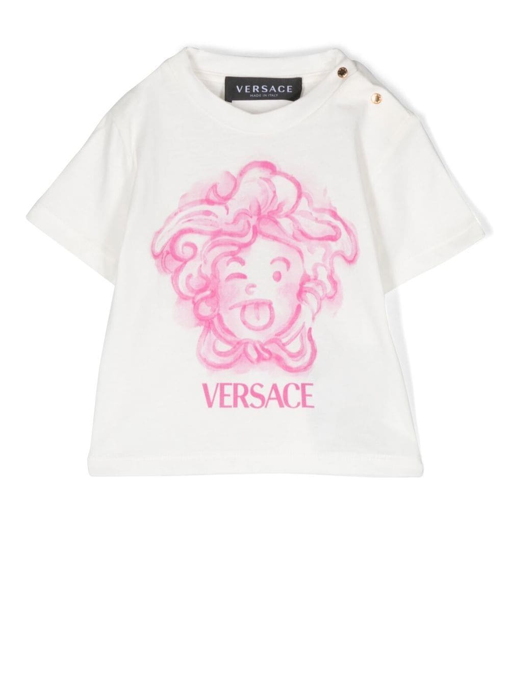 VERSACE BABY Logo-print Cotton T-shirt White/Pink - MAISONDEFASHION.COM
