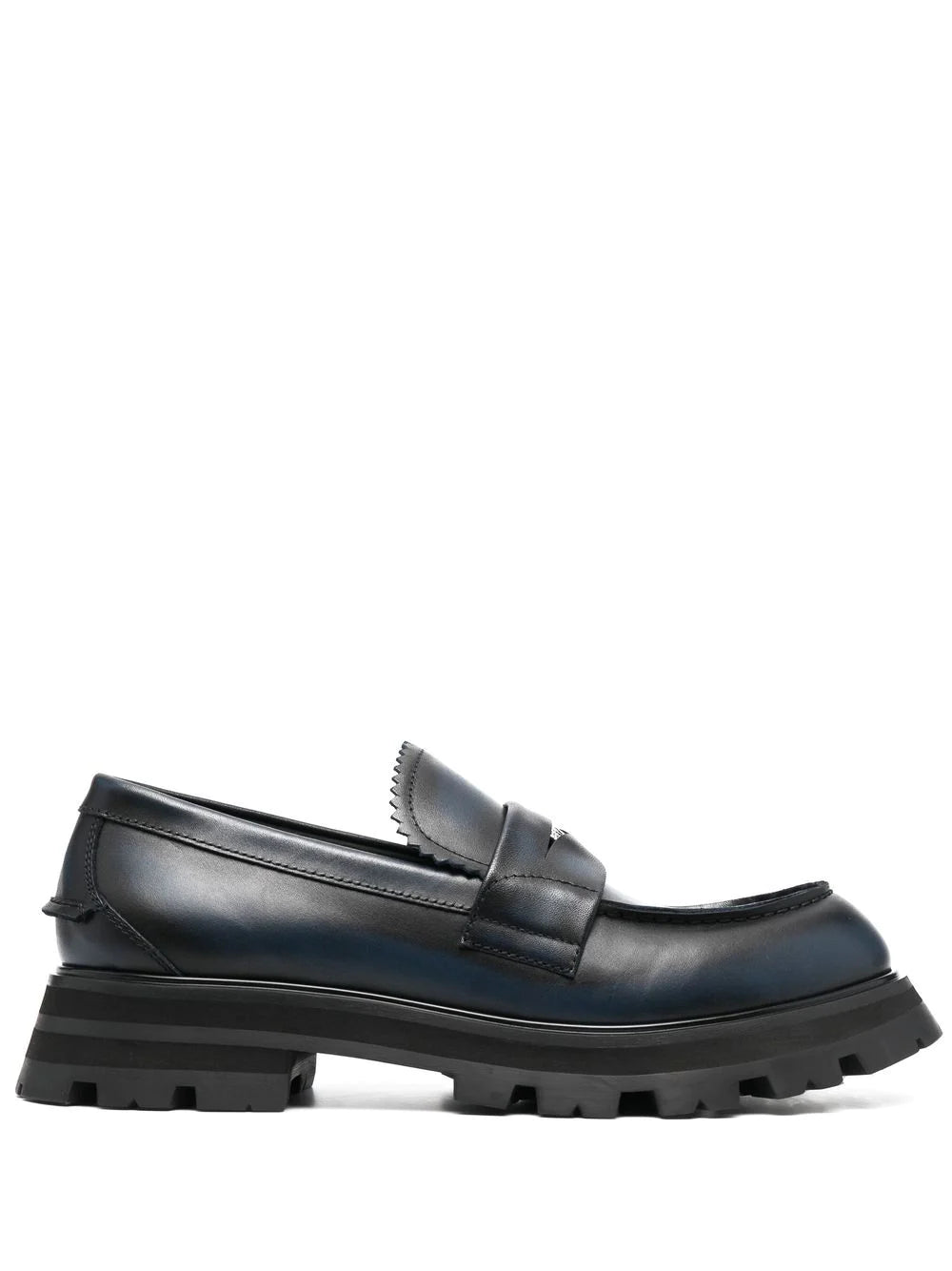 ALEXANDER MCQUEEN Ridged Swirl-design Leather Loafers Black - MAISONDEFASHION.COM